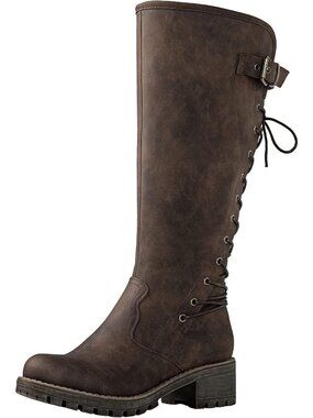Chic Lace-Up Back Knee High Fashion Boots with Low Block Heel for Women